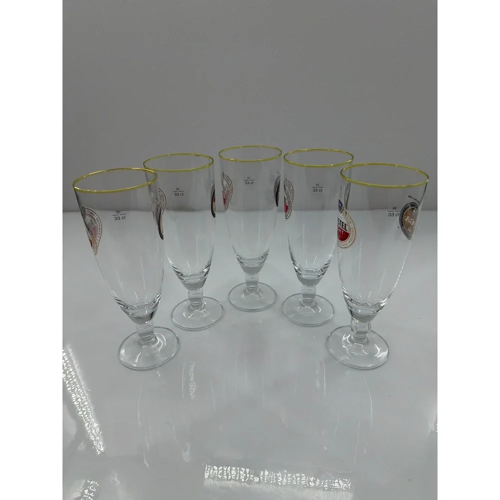 Amstel‎ Light PGA 1916 Gold Rim Pilsner Beer Glasses 33cl Set of 5